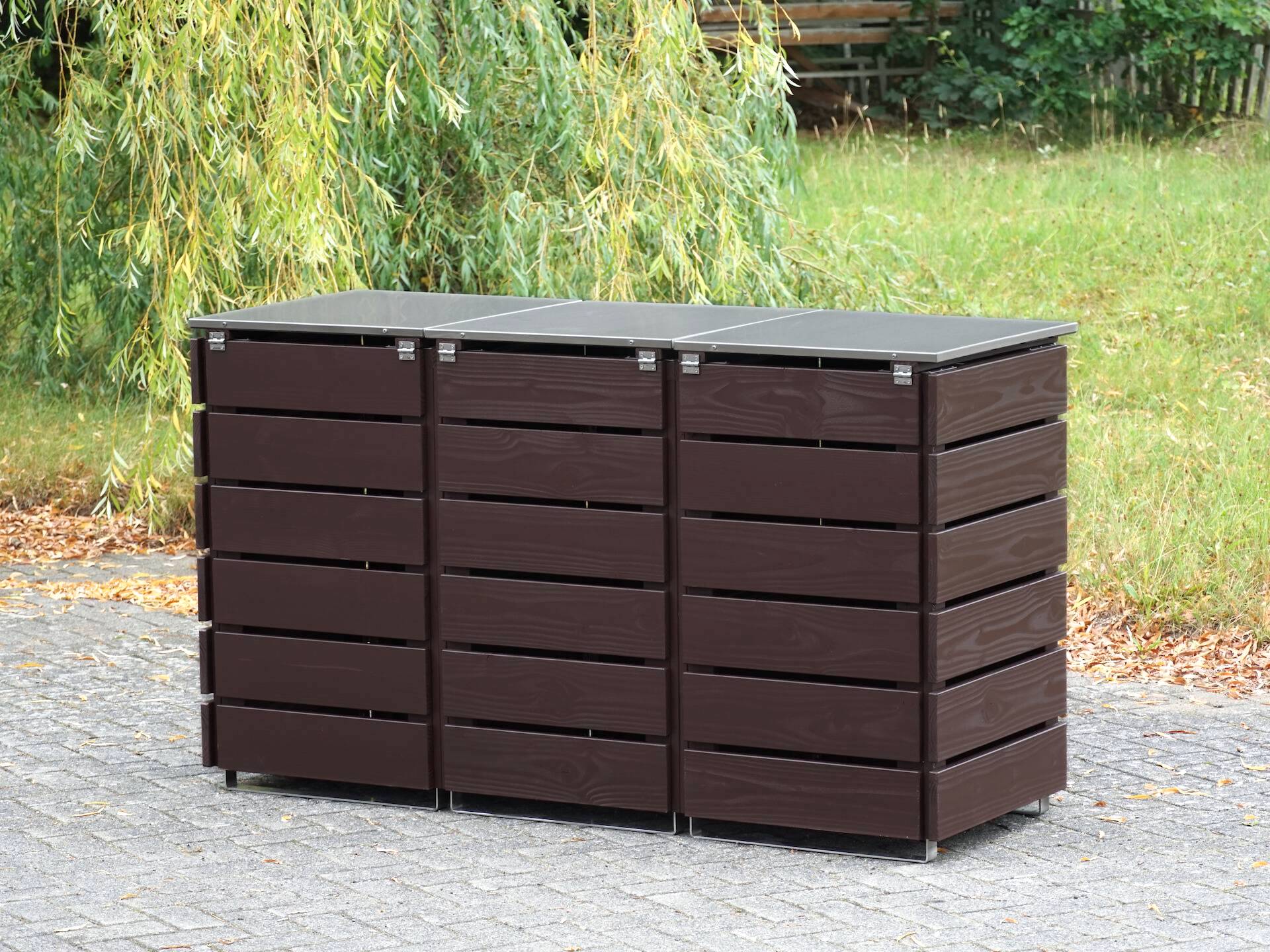 3er Mülltonnenbox in Dunkelbraun, Rückseite