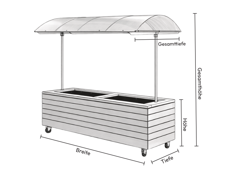 Abmessungen Pflanzkasten mit Tomatendach