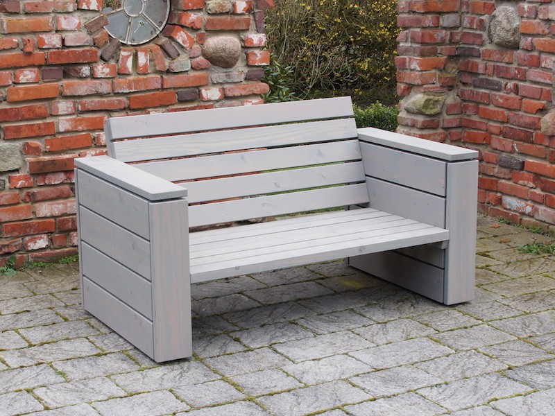 Lounge Sofa 2-Sitzer in Grau Geölt aus massiver Douglasie – komfortabel auch ohne Polster