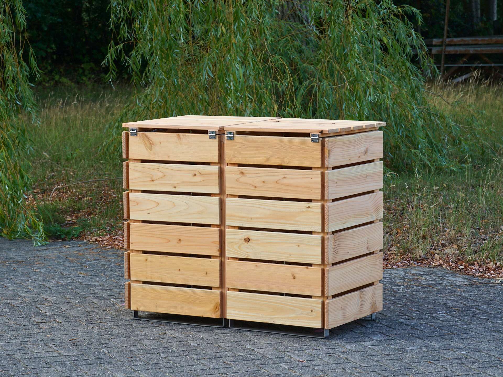 2er Mülltonnenbox in Natur Geölt, Rückseite