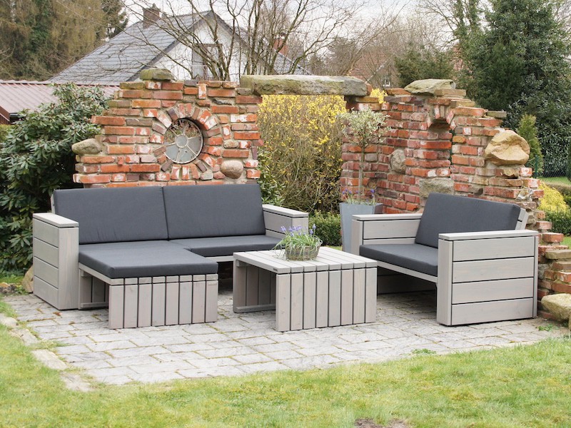 Loungemöbel Set 7 in Grau Geölt mit Loungepolstern