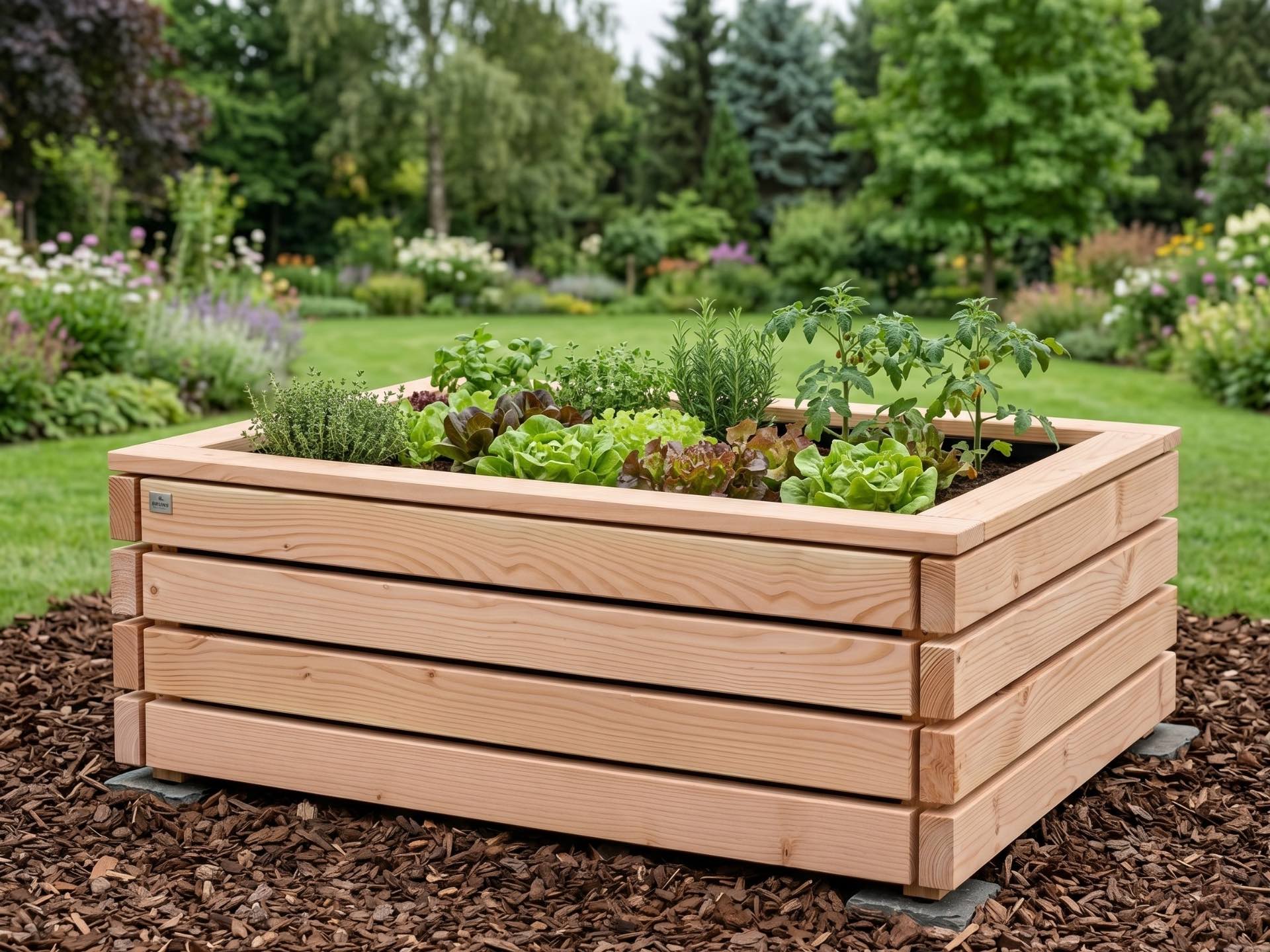 Hochbeet ClassicPlus 120 aus naturbelassener Douglasie, niedriges Hochbeet für Kinder.