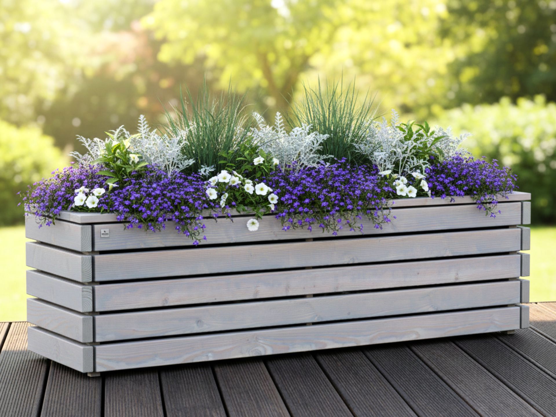 Pflanzkasten ClassicPlus 200×50×57 cm in Grau Geölt, wetterfester Holzpflanzkasten für Garten oder Terrasse.