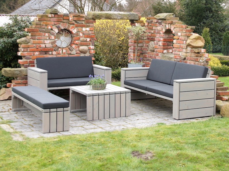 Loungemöbel Set 5 in Grau Geölt mit Loungepolstern
