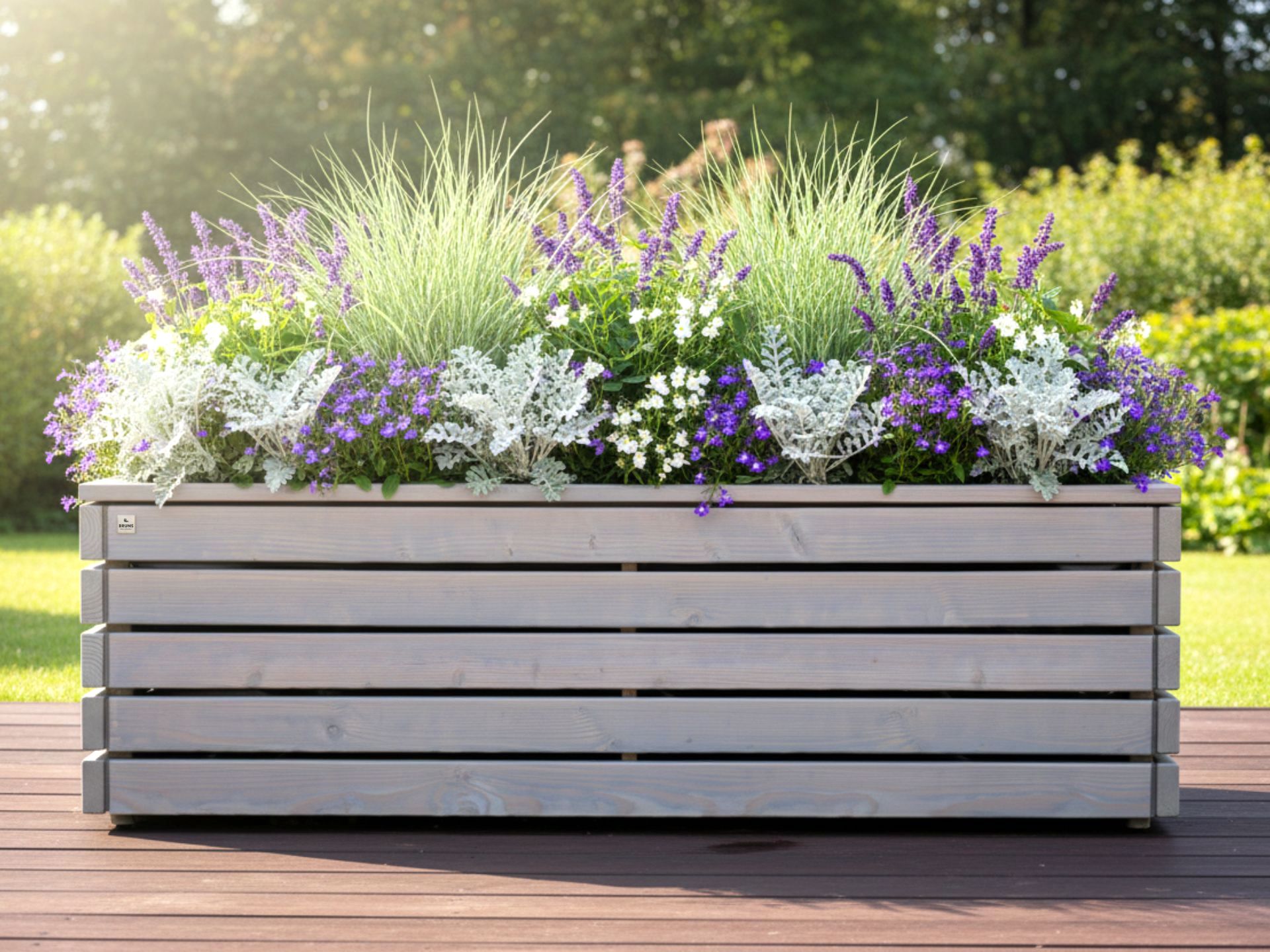 Pflanzkasten ClassicPlus 200×50×57 cm in Grau Geölt, platzsparende Lösung für Terrasse und Balkon.