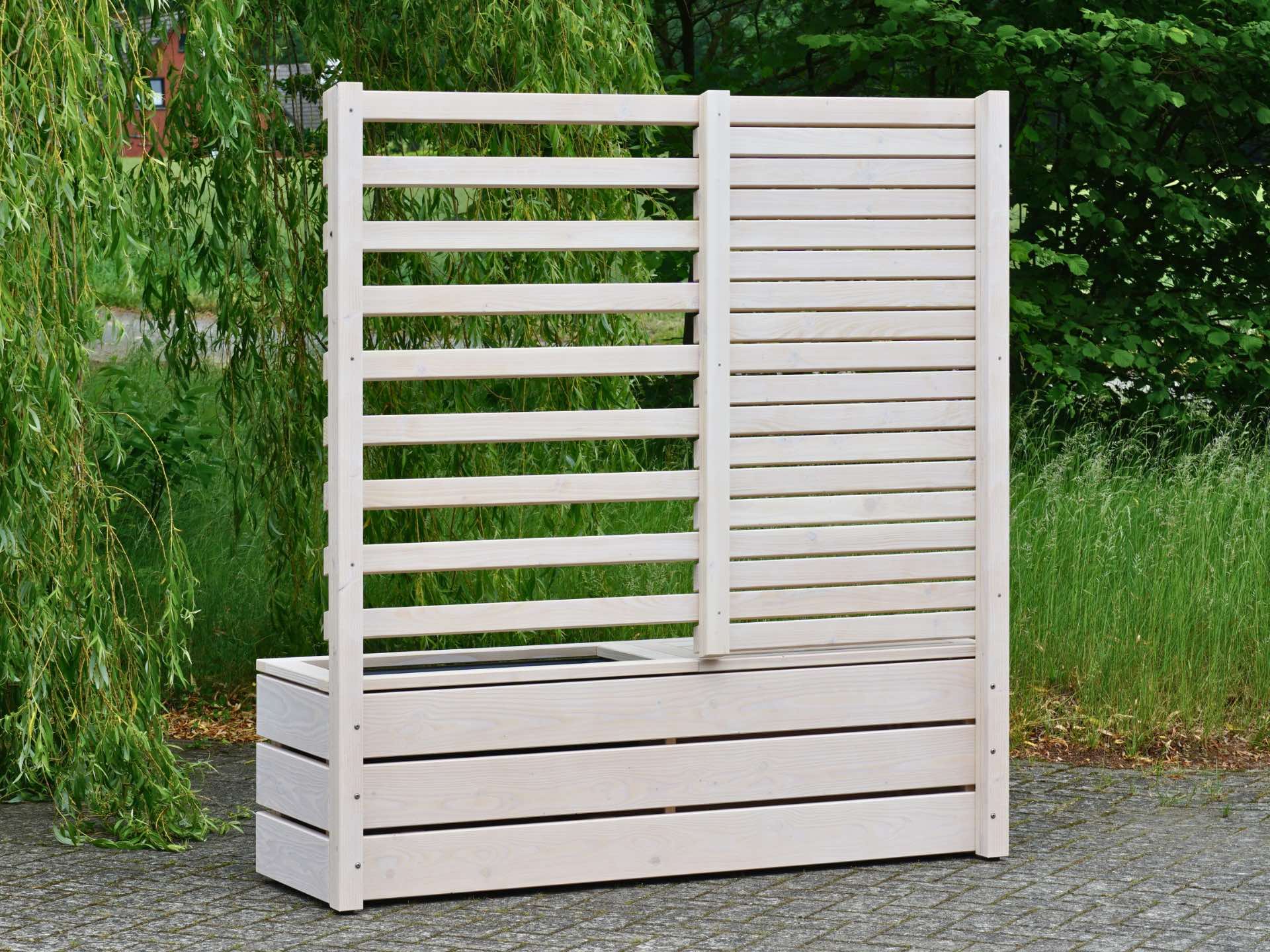 Pflanzkasten Classic 2M mit Sichtschutz A10/A90 – stabile Pfosten des Rankgitters und geteilte Sichtschutzkonstruktion – Rückansicht