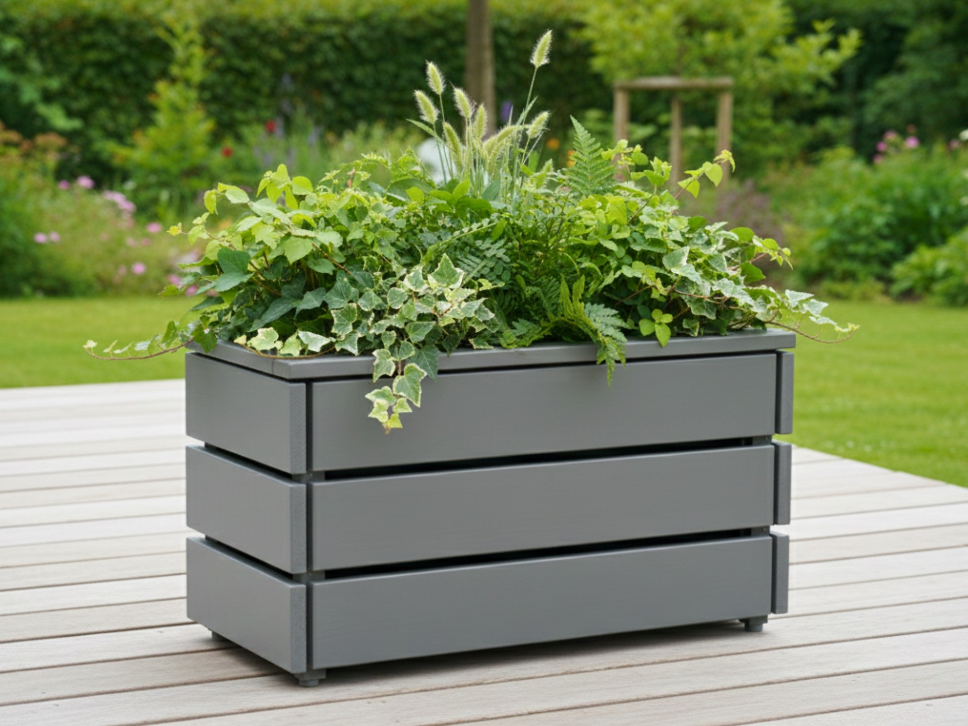 Pflanzkasten Classic M 92×43×51 cm in Basaltgrau mit Kunststoff-Pflanzeinsatz für Balkon, Terrasse oder Garten.