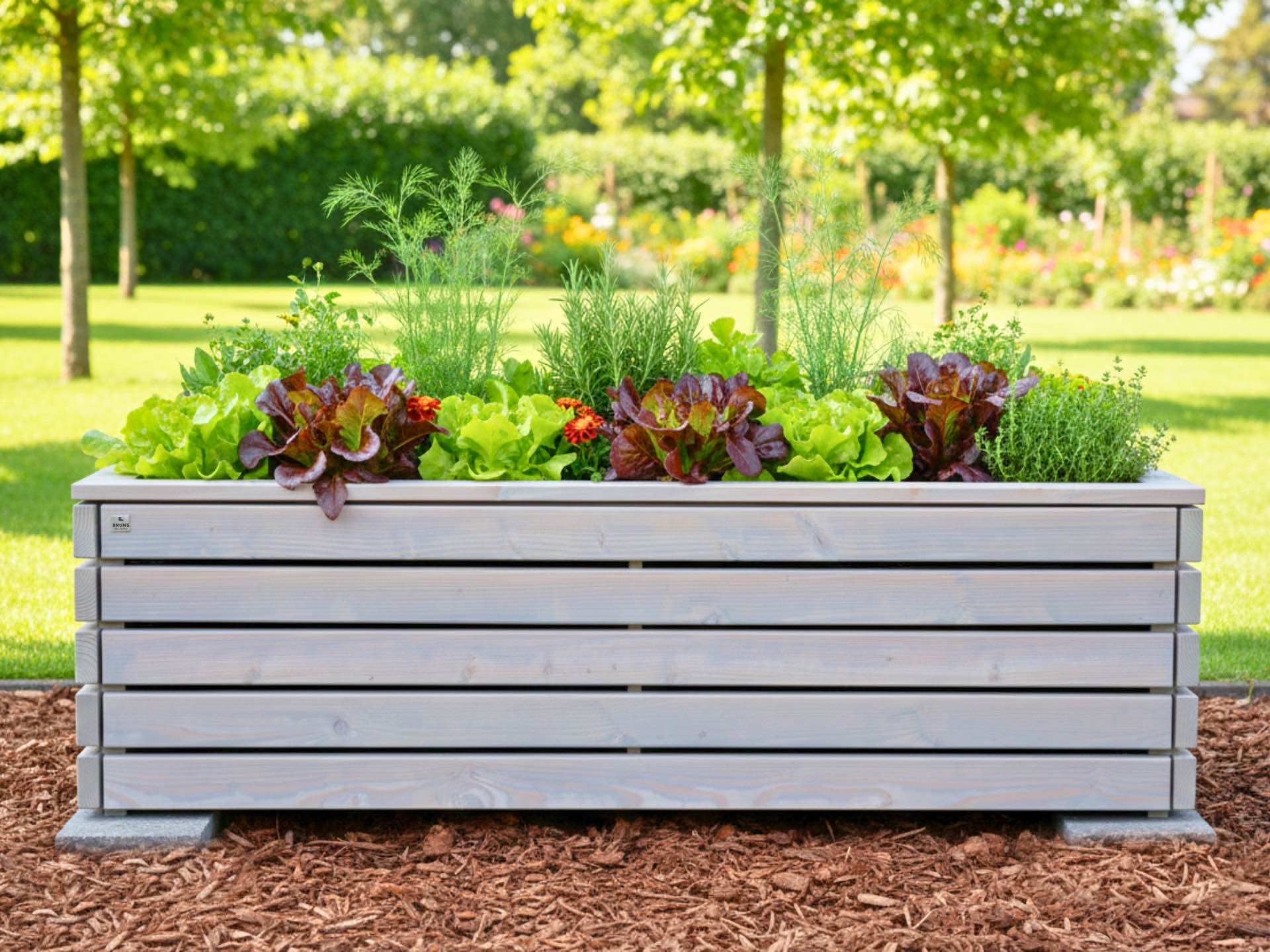 Hochbeet Classic Plus 200×50×57 cm in Grau geölt, ideal für einen Mix aus Gemüse und Kräutern, gefertigt aus massiver Douglasie.