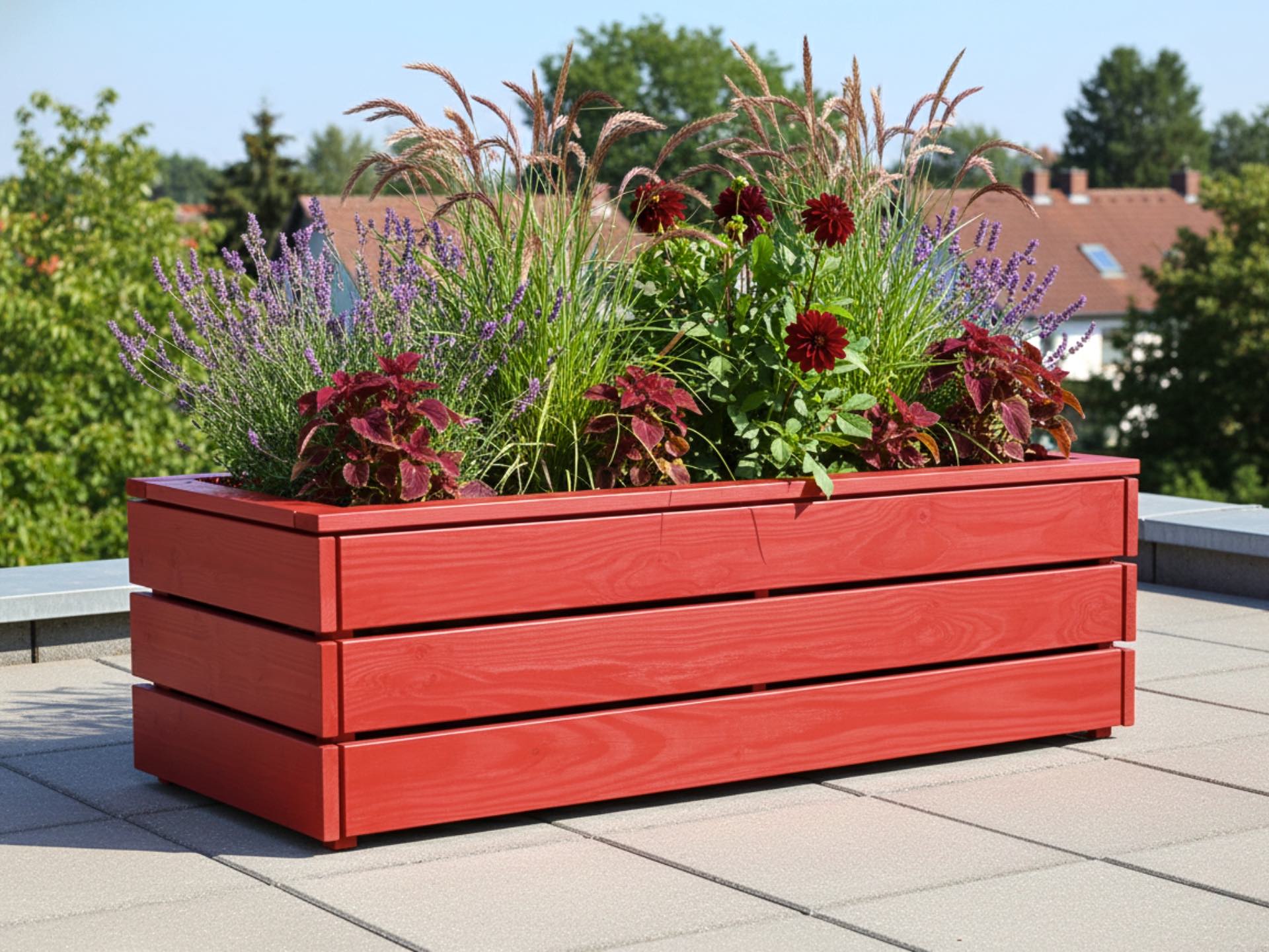 Pflanzkasten Classic 150×75×51 cm in Skandinavisch Rot, ideal für kleine Gärten und Terrassen.