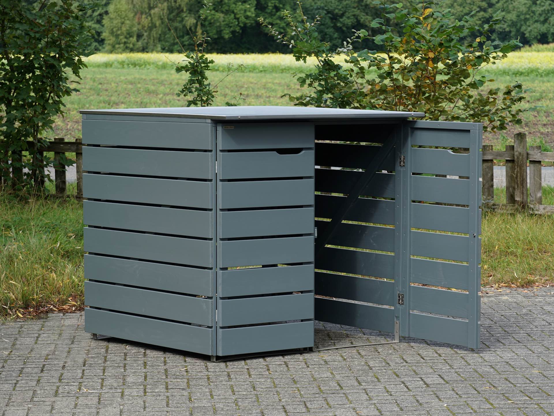 2er Kinderwagenbox, Basaltgrau, Dachverkleidung Edelstahl