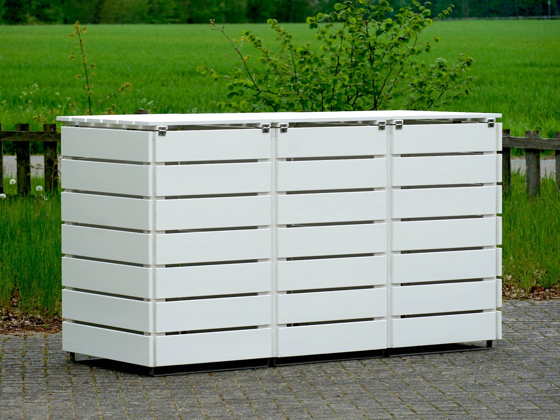 3er Mülltonnenbox in Weiß, Rückseite