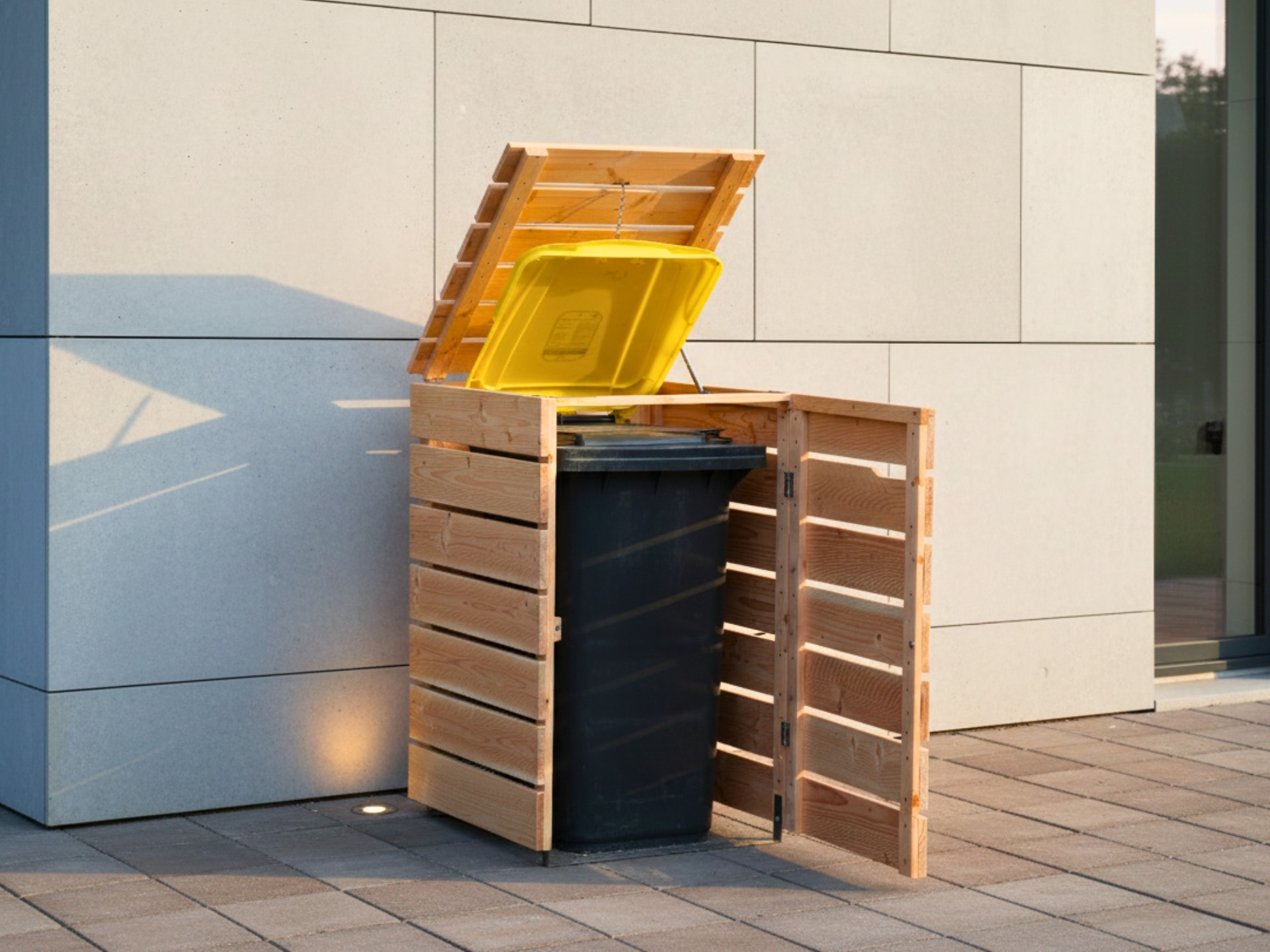 1er Mülltonnenbox 240 L aus Douglasie, ideal zur Verschönerung von Vorgarten und Einfahrt.