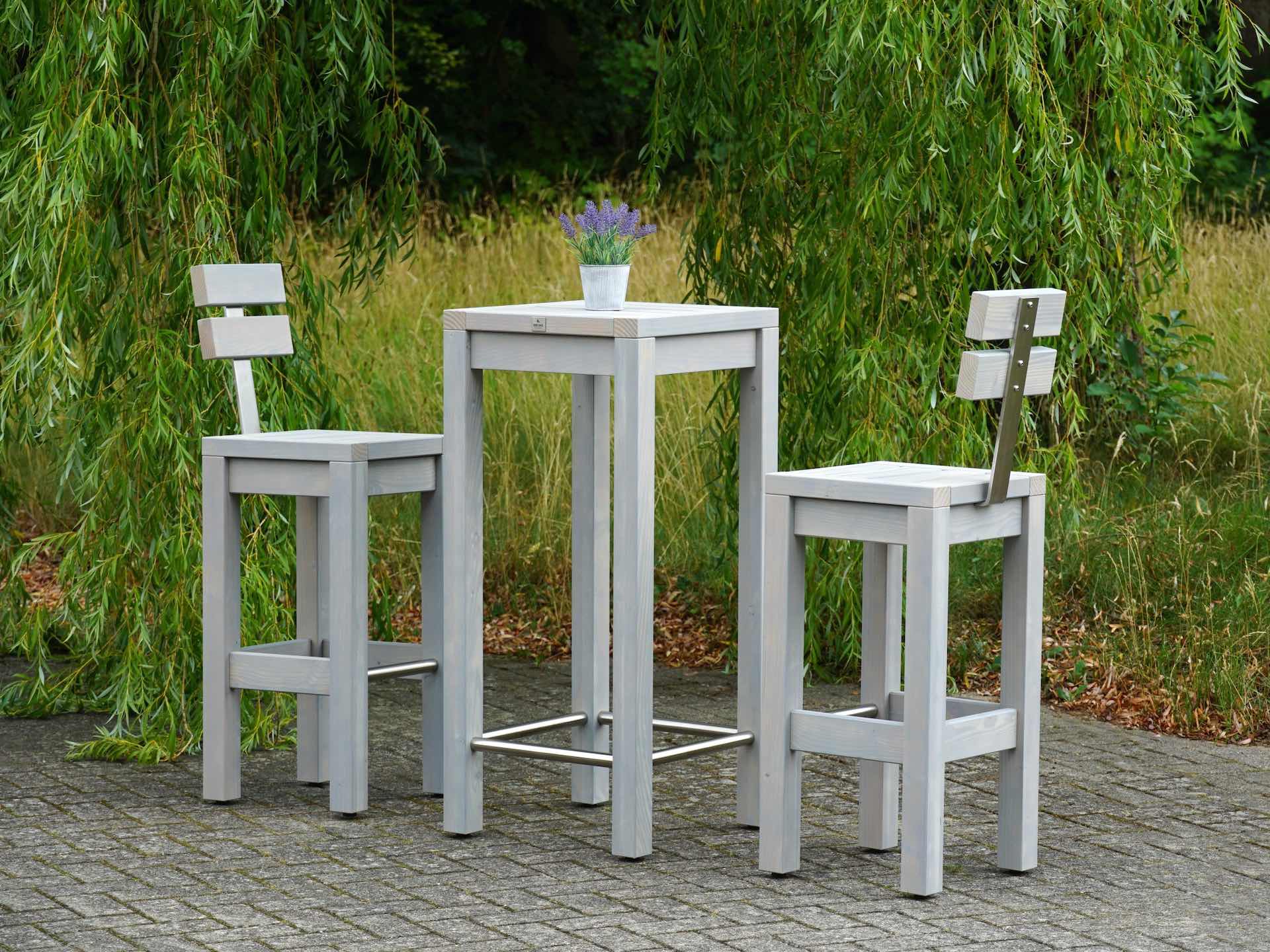 Barmöbel Set 2/60 in Grau Geölt - Tischplatte in Massivholz