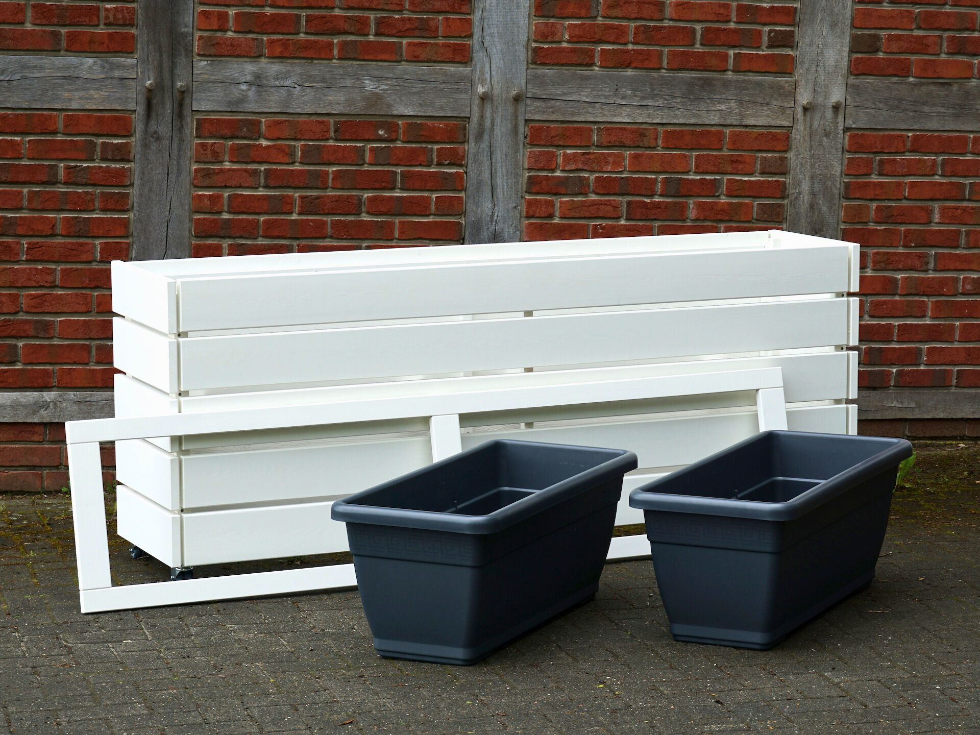 Pflanzkasten Classic in Weiß – Einzelteile: Korpus, Rahmen, Einsätze