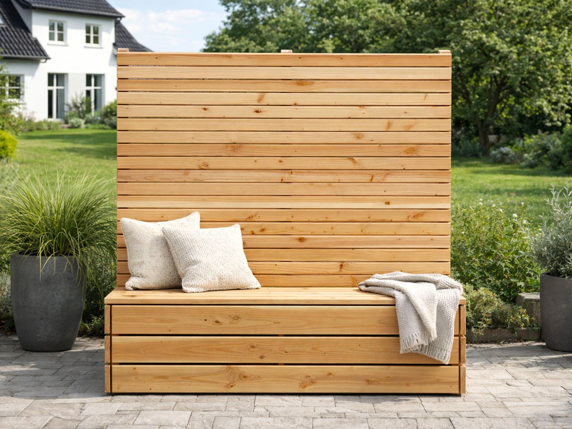 Sitzbank Classic 160 mit Sichtschutz A10 in Natur Geölt