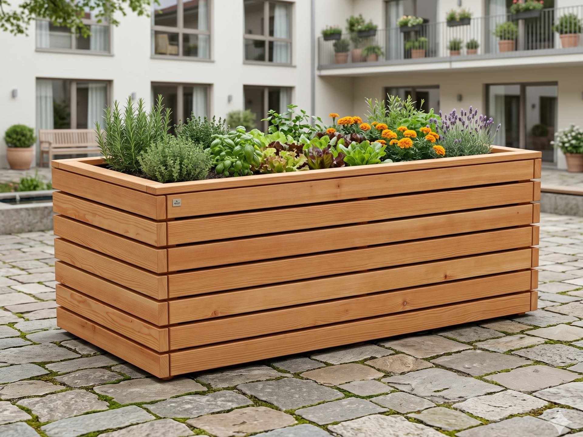 Hochbeet ClassicPlus in Natur Geölt mit Boden für Schulen, Kitas, Seniorenanlagen und Dachterrassen.