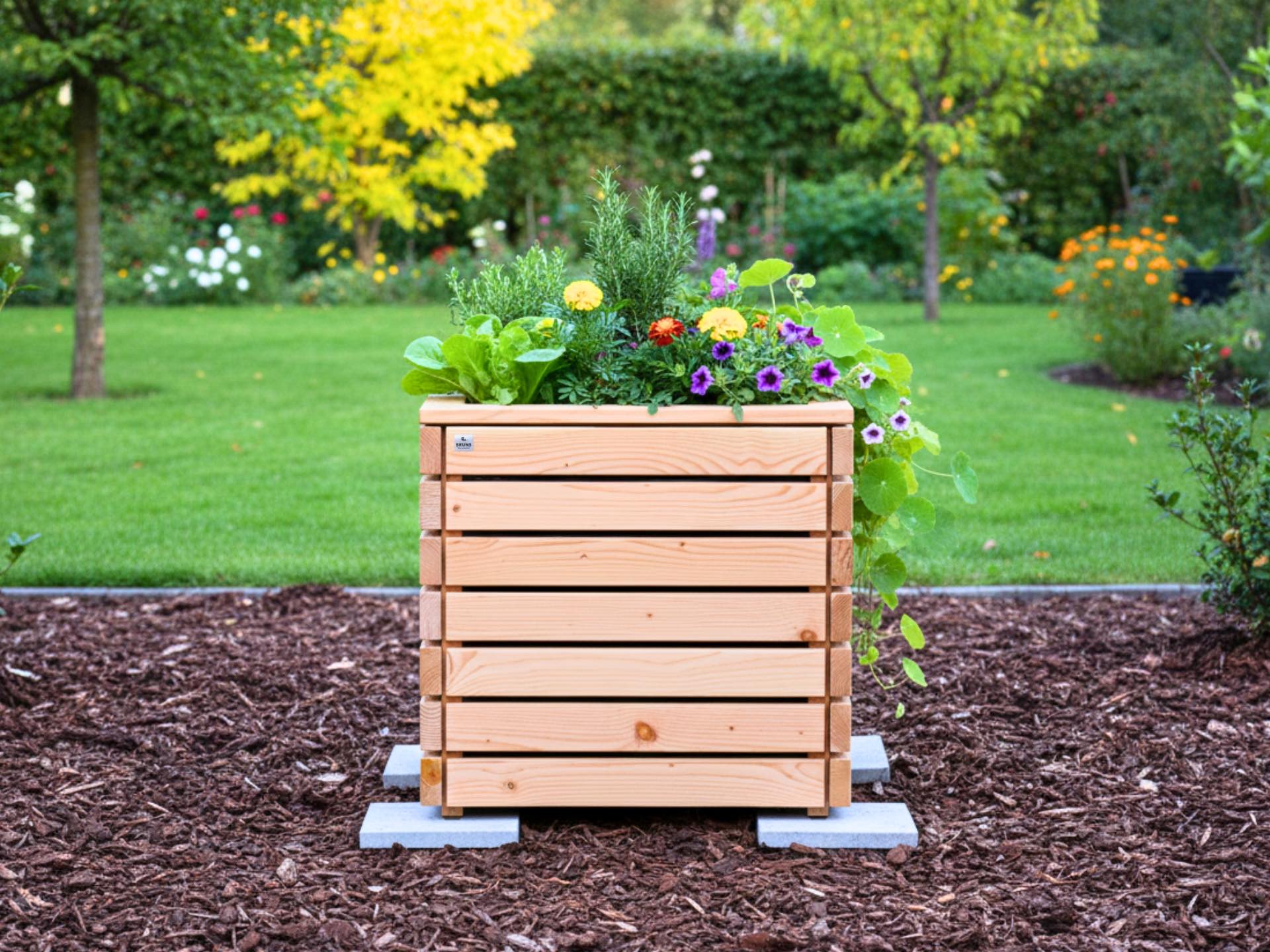 Hochbeet Classic Plus 80×80×65 cm aus massiven Douglasien-Bohlen, ideal für Kräuter- und Gemüseanbau.