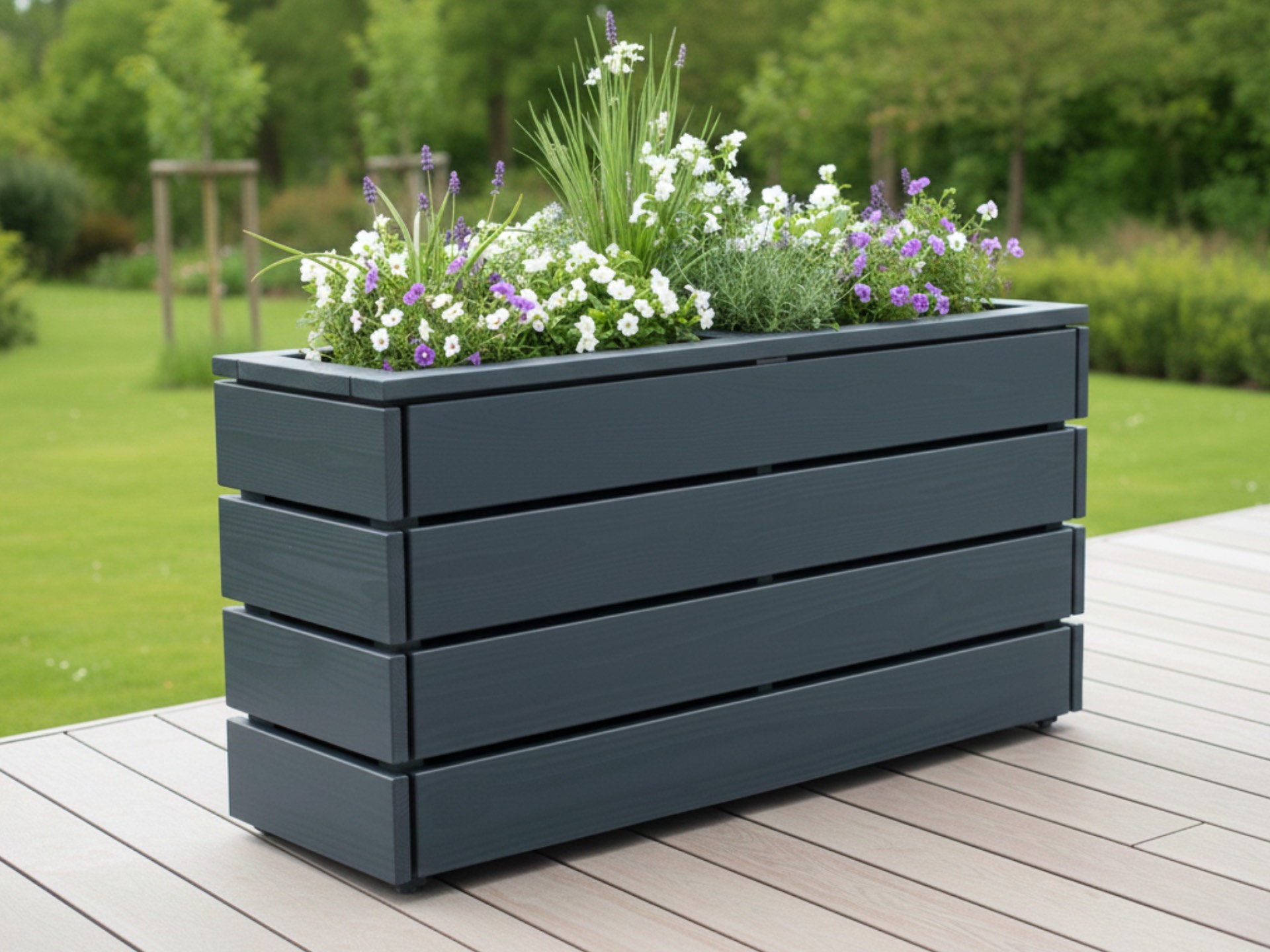 Pflanzkasten Classic 2S in Anthrazit mit zwei Pflanzkammern und herausnehmbaren Kunststoff-Pflanzeinsätzen.
