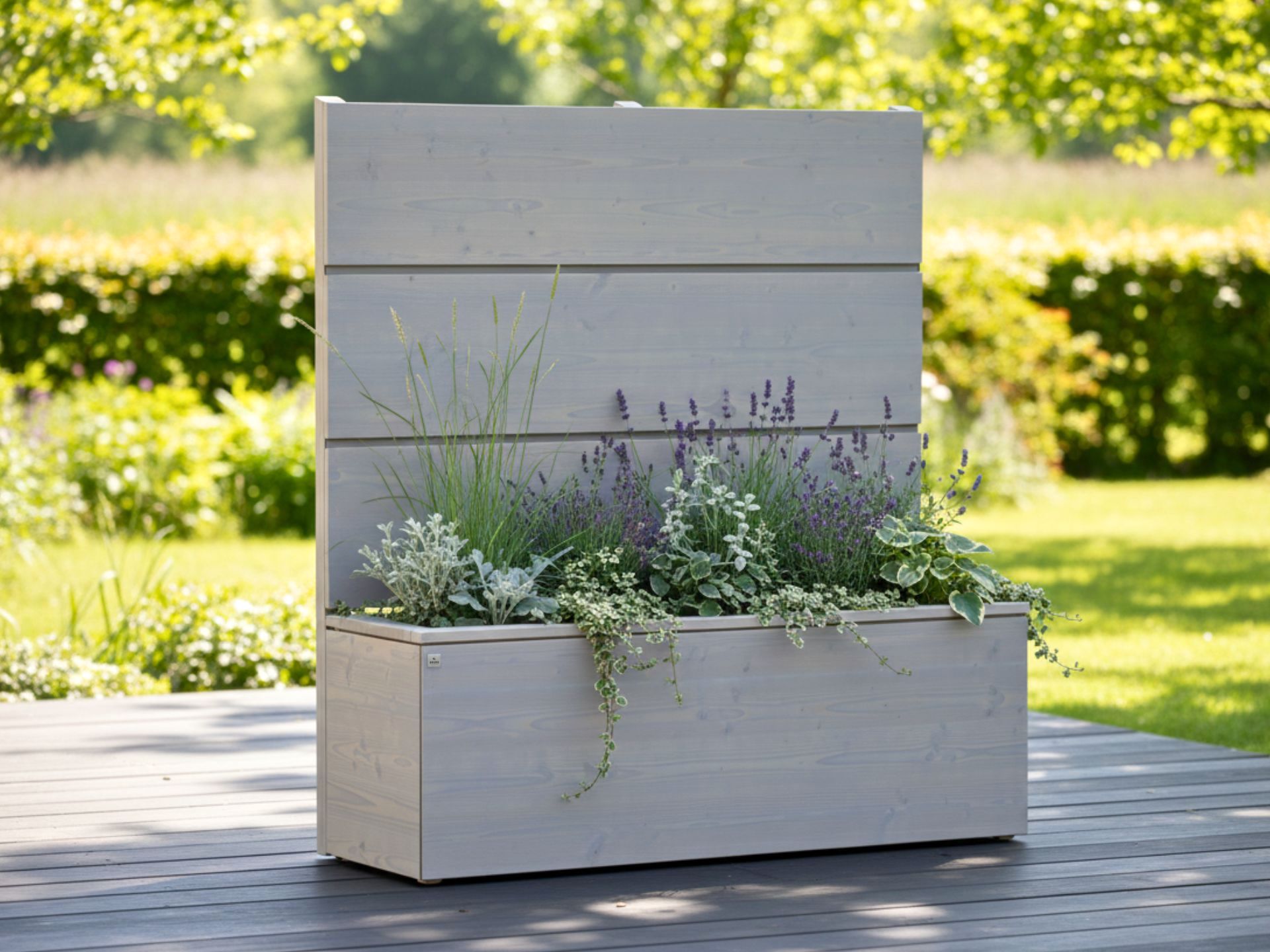 Pflanzkasten Cubus 170 mit Sichtschutz A0 in Grau Geölt