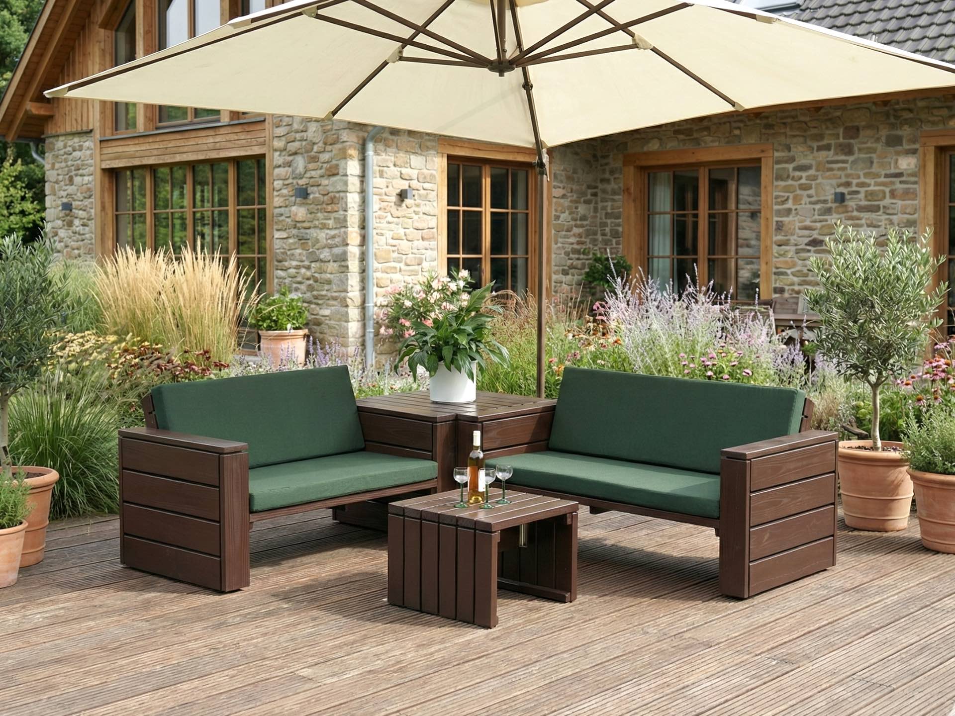 Loungemöbel Set 8 in Dunkelbraun mit Loungepolstern