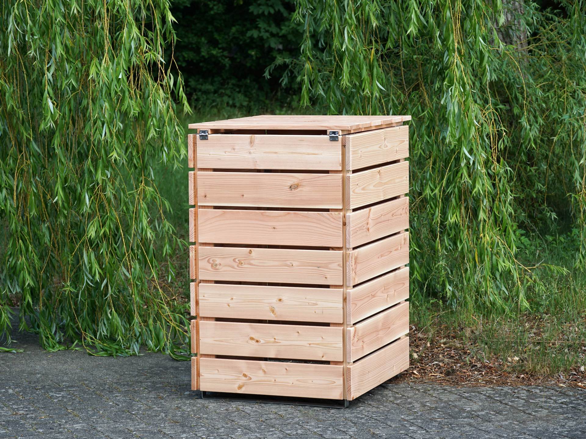 1er Mülltonnenbox in Natur, Rückansicht