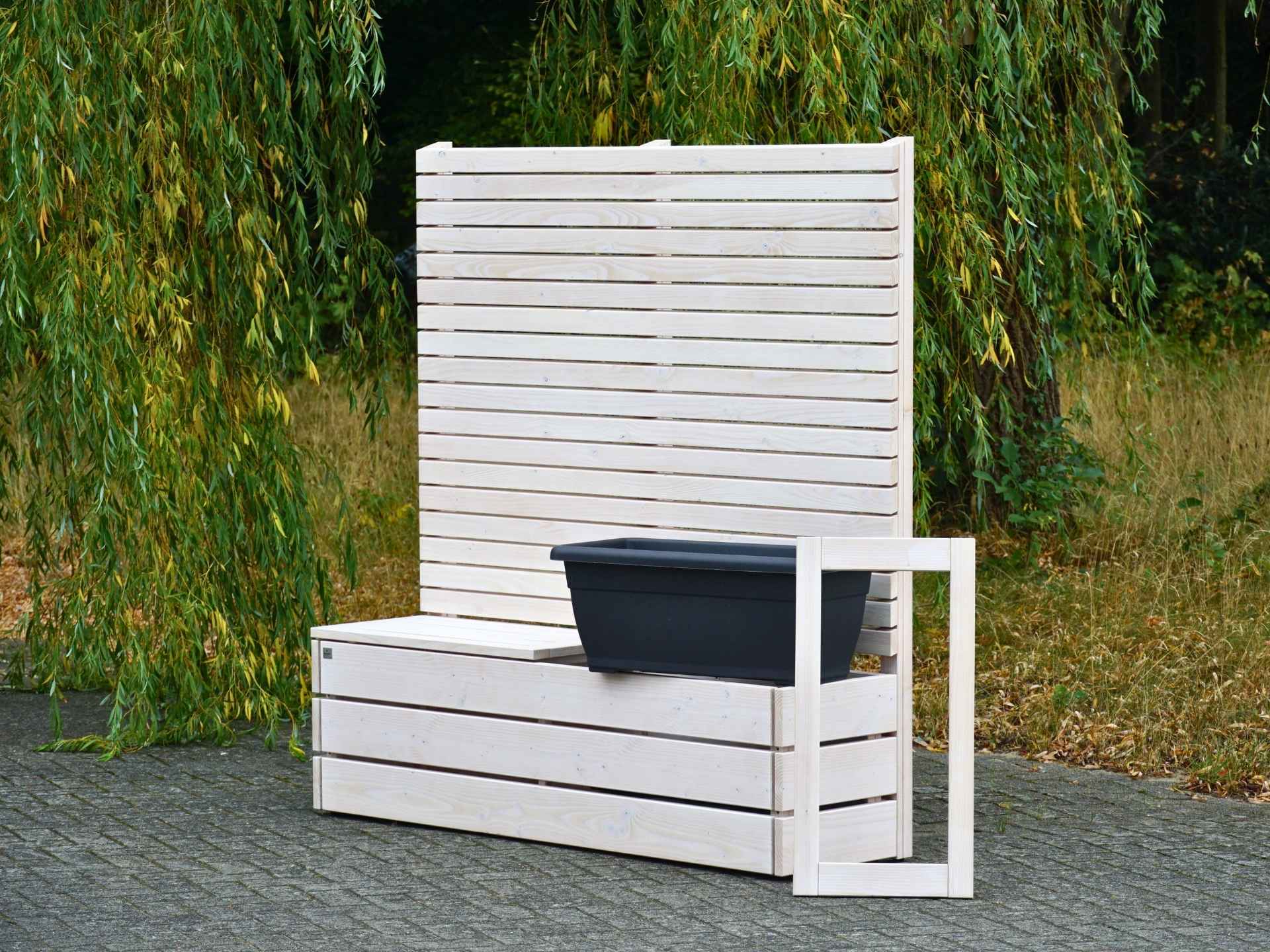 Geradliniges Design in Weiß Geölt – Pflanzkasten mit Sitzbank