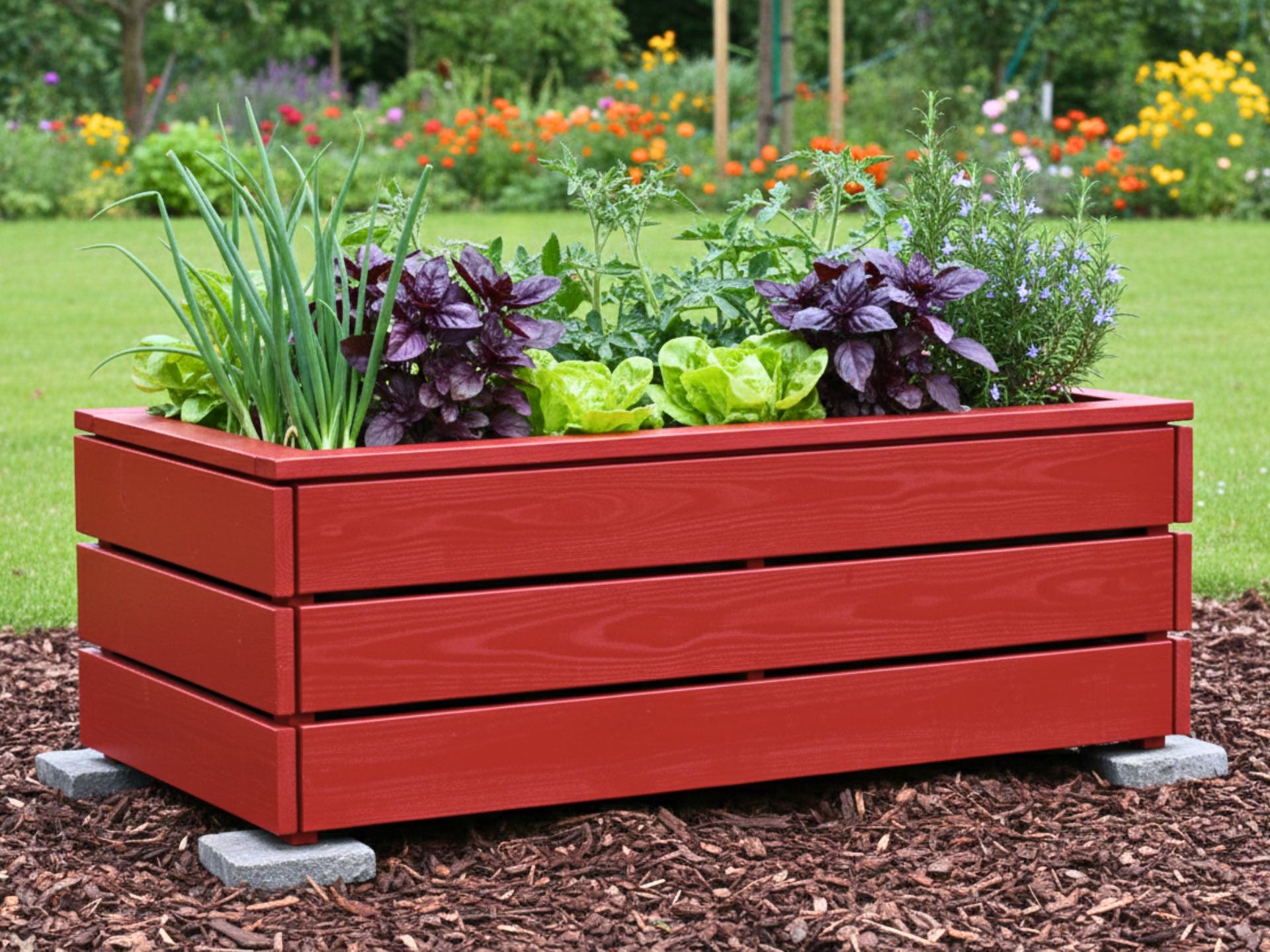 Hochbeet 150×75×51 cm in Skandinavisch Rot, wetterfest und platzsparend – ideal für kleine Gärten und kompakte Außenbereiche.