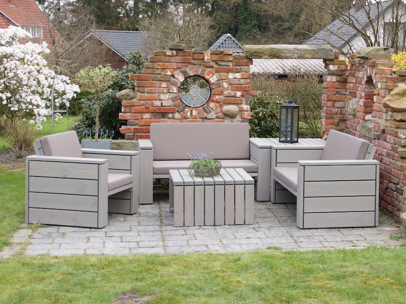 Loungemöbel Set 9 in Grau Geölt mit Loungepolstern