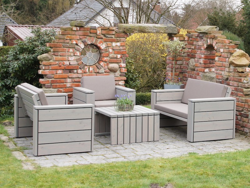 Loungemöbel Set 3 in Grau Geölt mit Loungepolstern