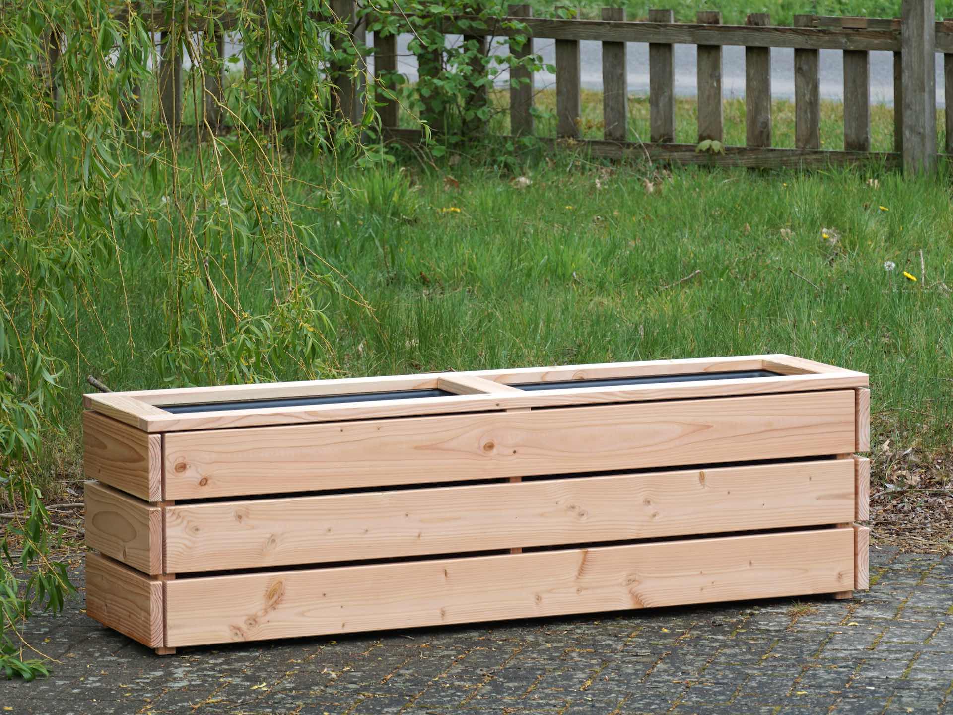Langer Pflanzkasten Classic Holz Natur – von vorn links
