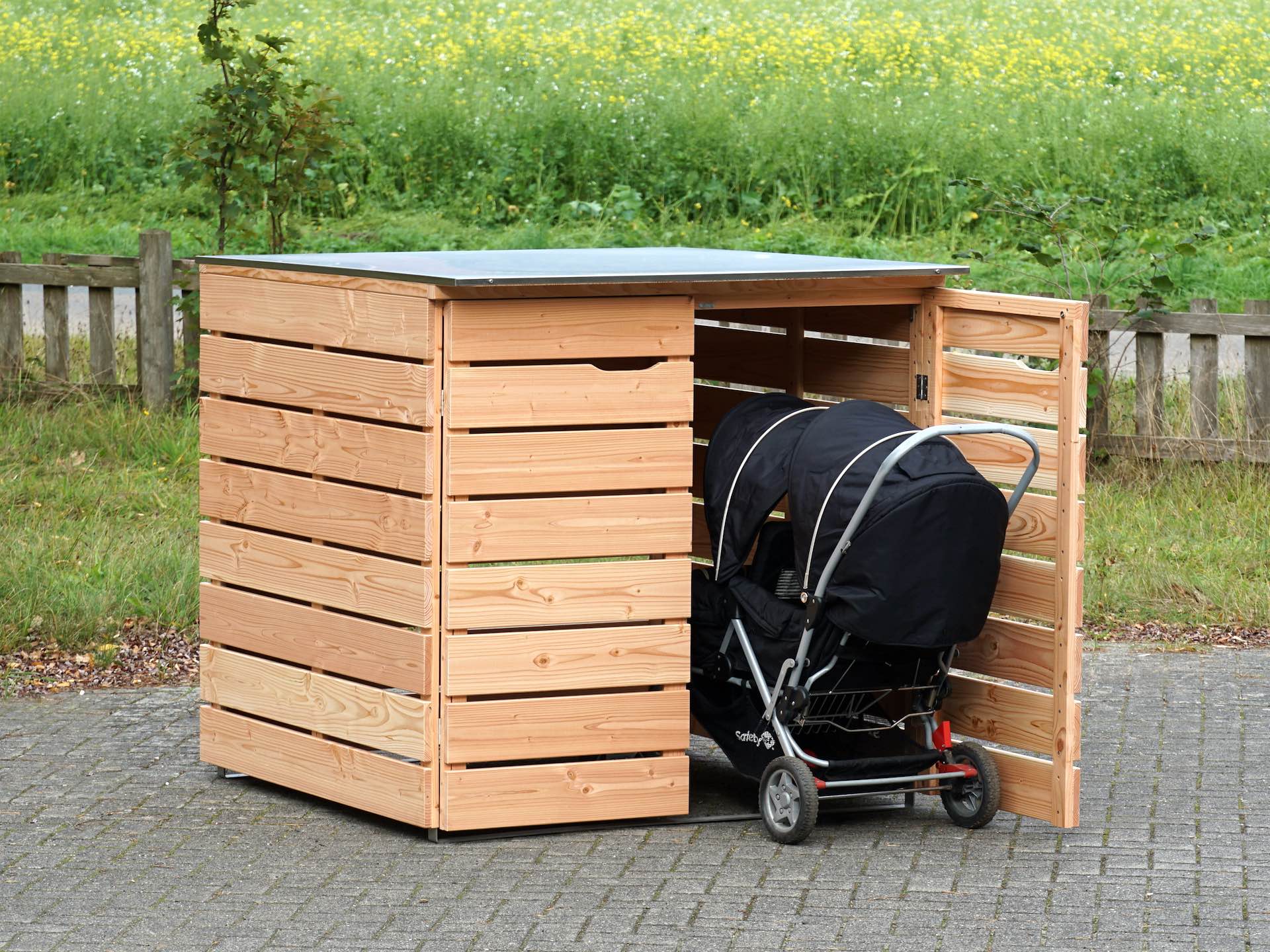 2er Kinderwagenbox, Natur, Dachverkleidung Edelstahl