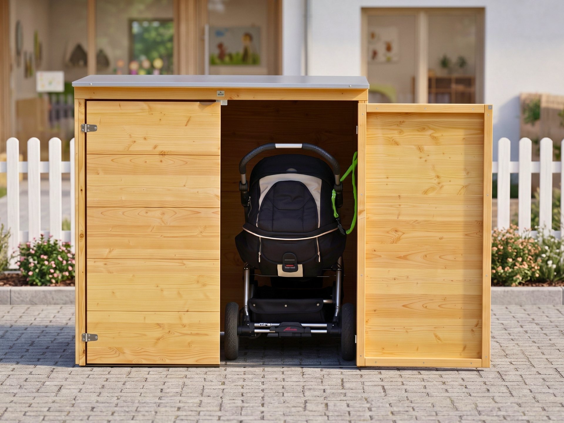 2er Kinderwagenbox Cubus mit Edelstahldach für Kitas und Wohnanlagen