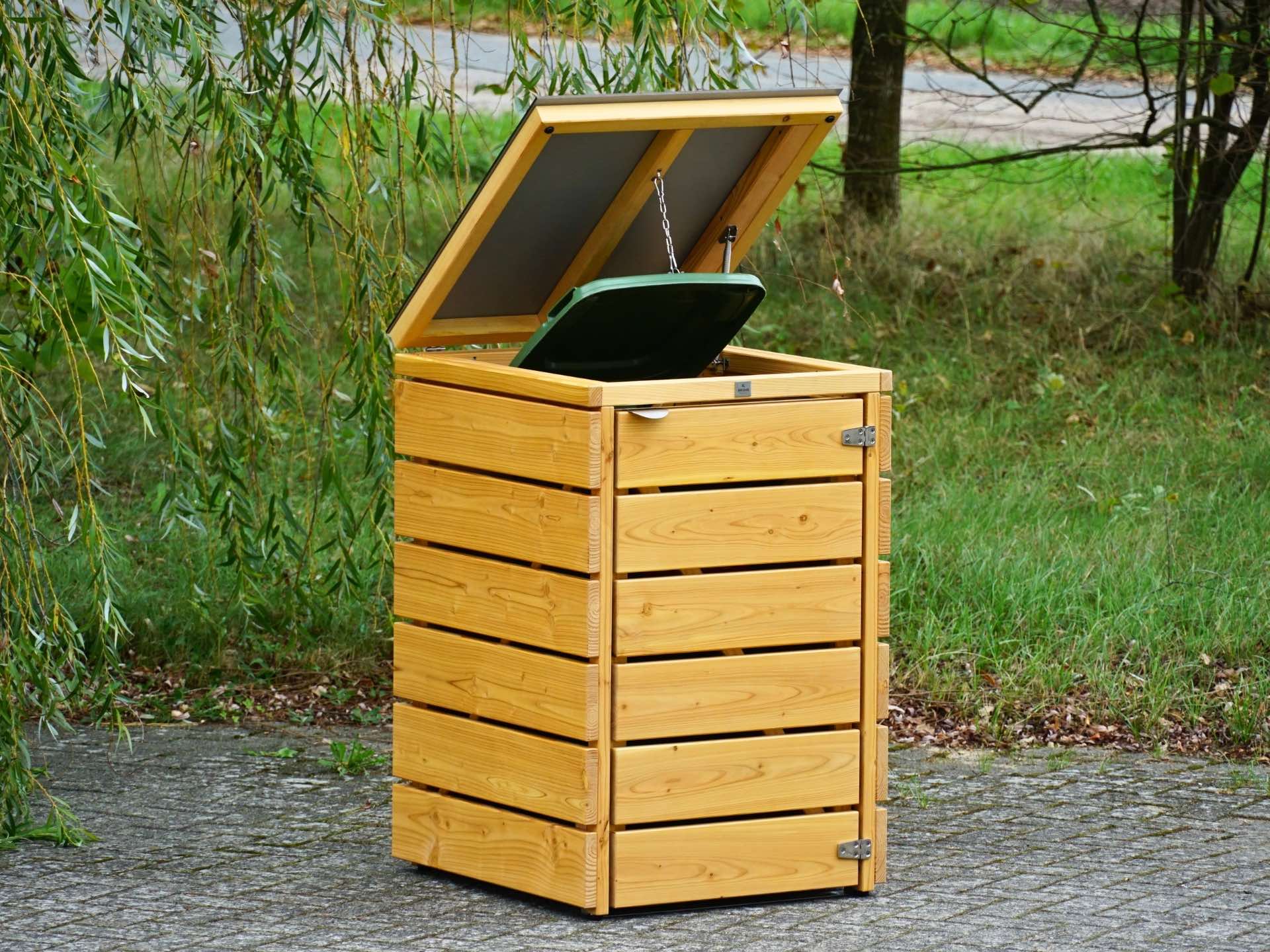 Mülltonnenbox Classic 120 L in Natur Geölt mit separat geöffnetem Deckel für komfortablen Zugang von oben