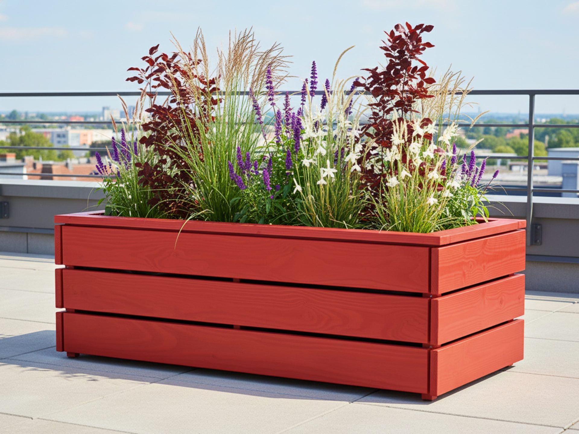 Maßgefertigter Pflanzkasten Classic 150×75×51 cm in Skandinavisch Rot aus wetterfester Douglasie.