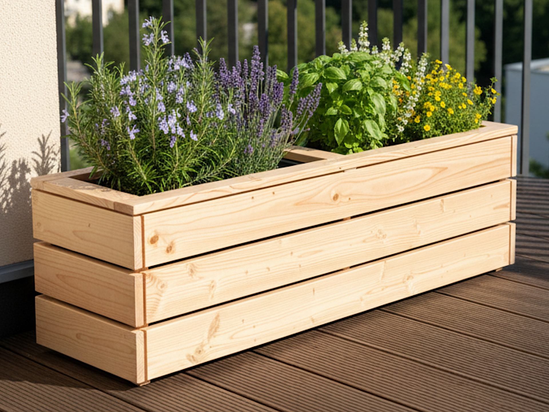 Pflanzkasten Classic 2M aus Douglasie 172×43×51 cm mit zwei Pflanzeinsätzen, ideal für Garten, Balkon und Dachterrasse.