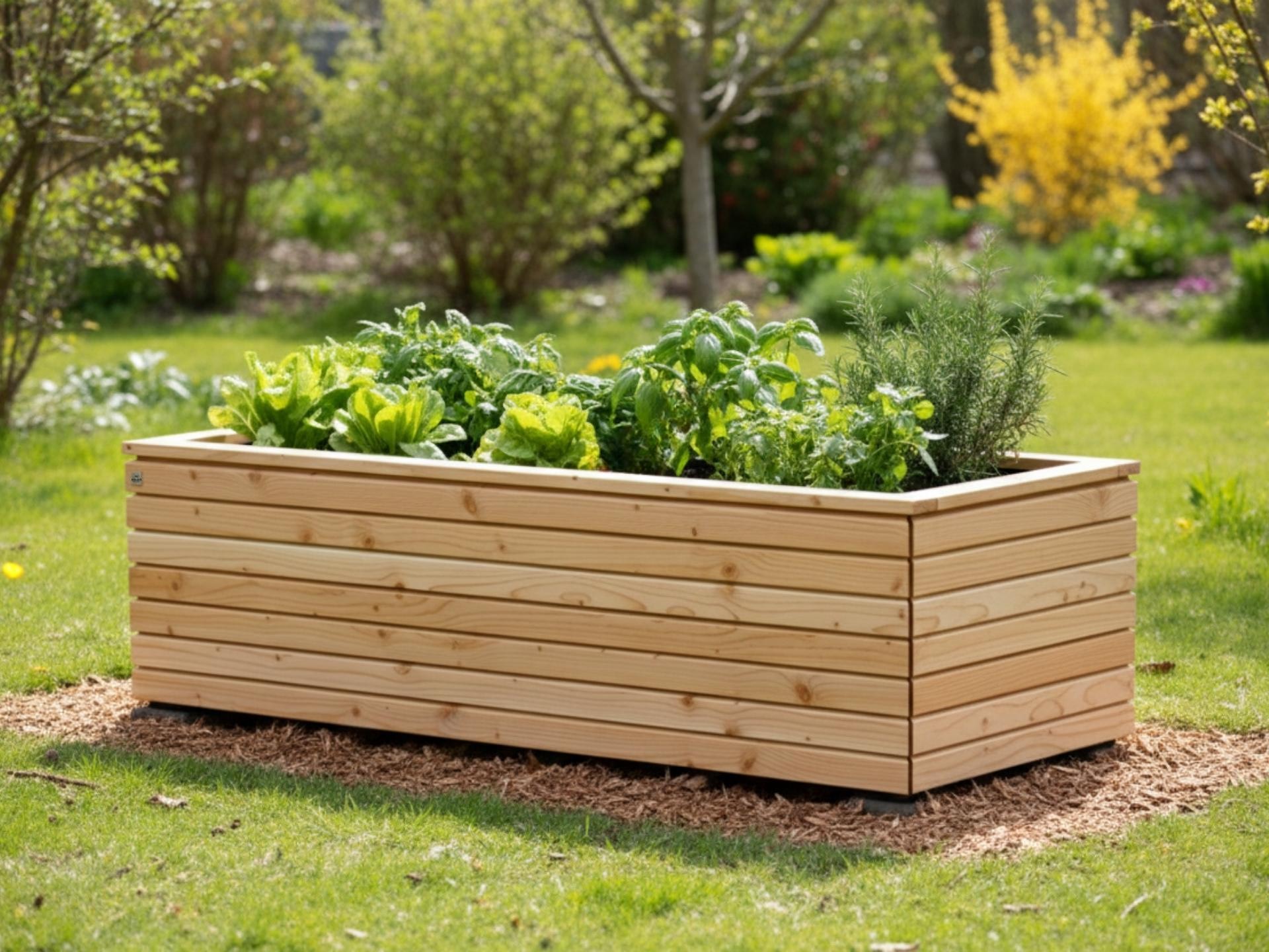 Hochbeet Rhombus in Natur Geölt – Gesamtansicht, moderate Höhe ideal für Familien und Kinder