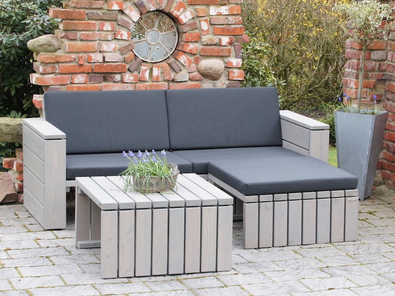 Loungemöbel Set 6 in Grau Geölt mit Loungepolstern
