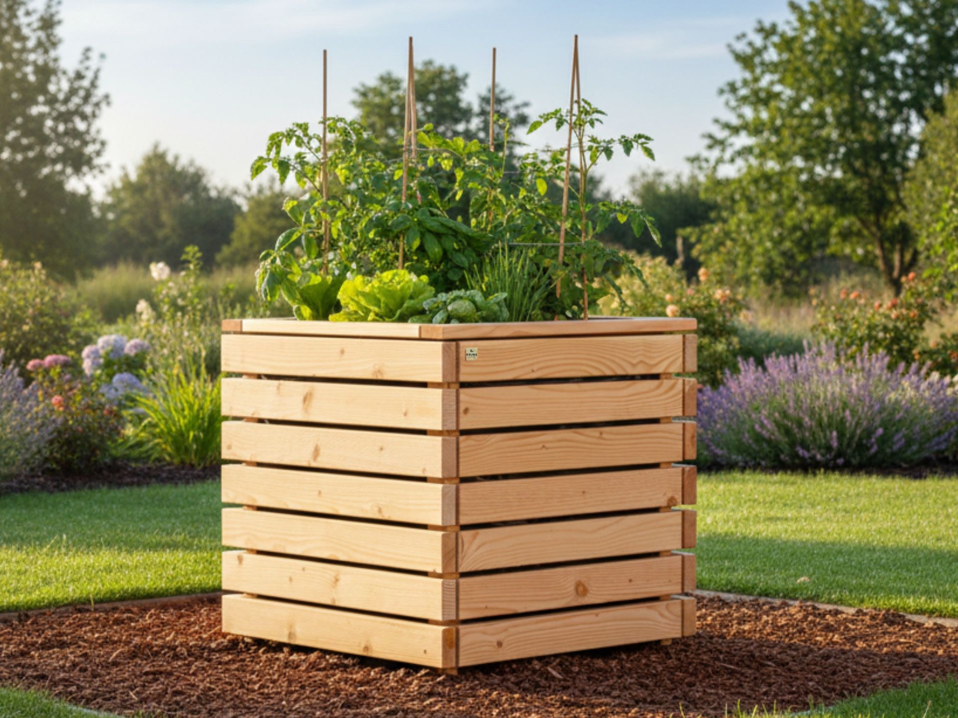 Kleines Hochbeet Classic Plus 80×80×65 cm aus wetterfester Douglasie, gefertigt aus extra robusten Bohlen.