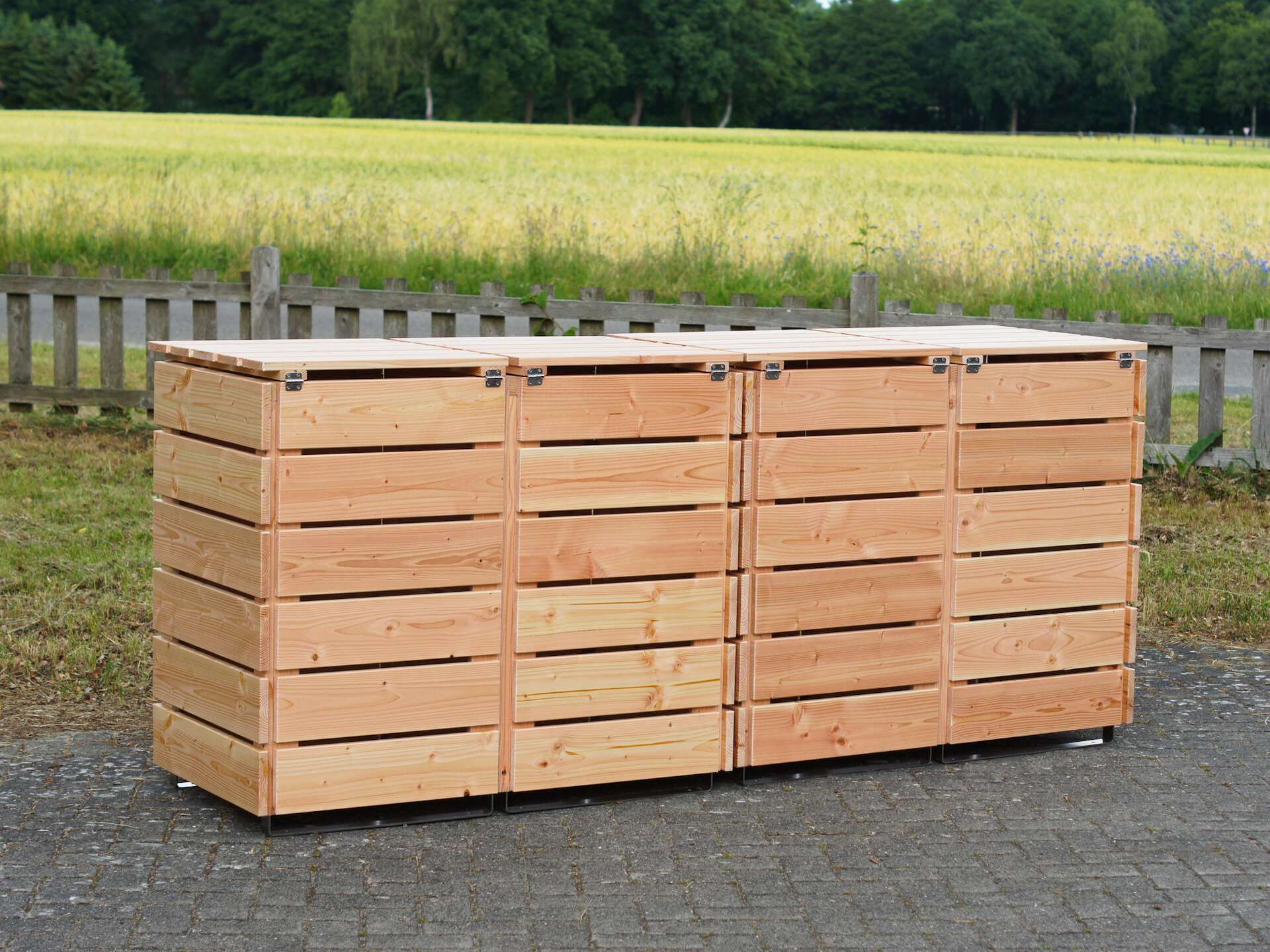 4er Mülltonnenbox in Natur-Holz, Rückseite