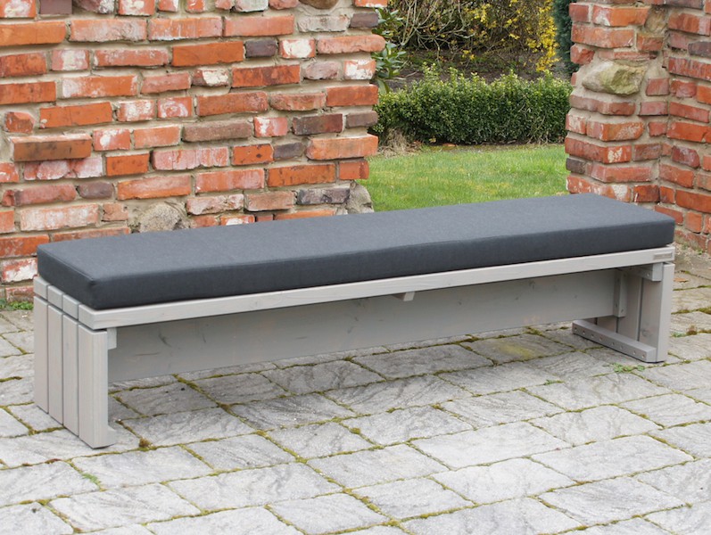 Lounge Bank 180 in Grau Geölt mit Loungepolster in Anthrazit – Gesamtansicht