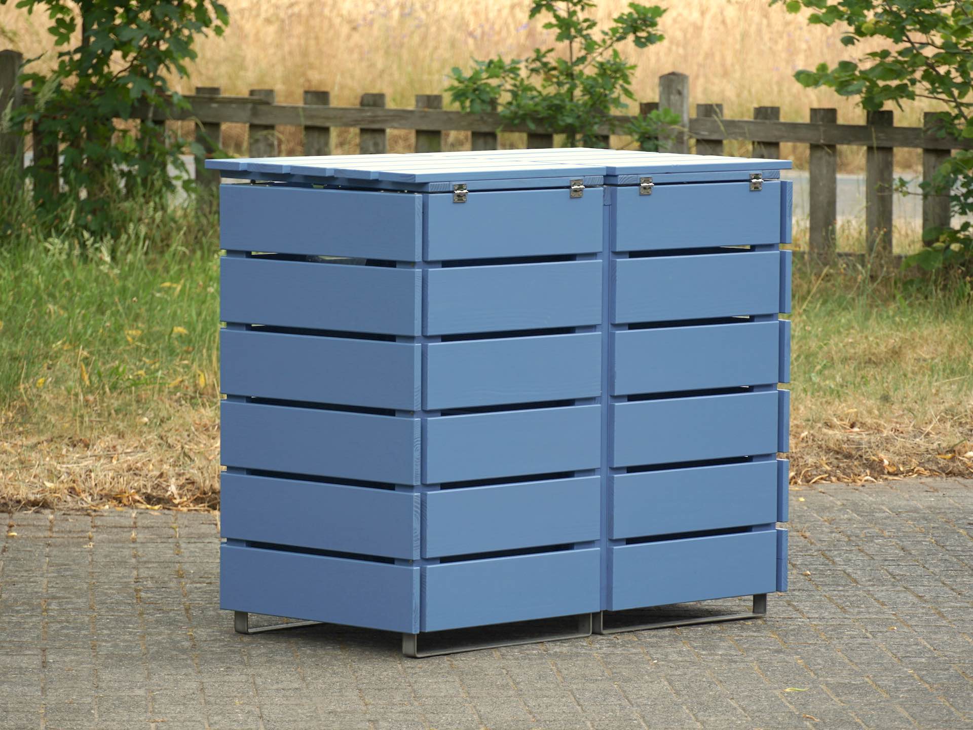 2er Mülltonnenbox in Taubenblau, Rückseite