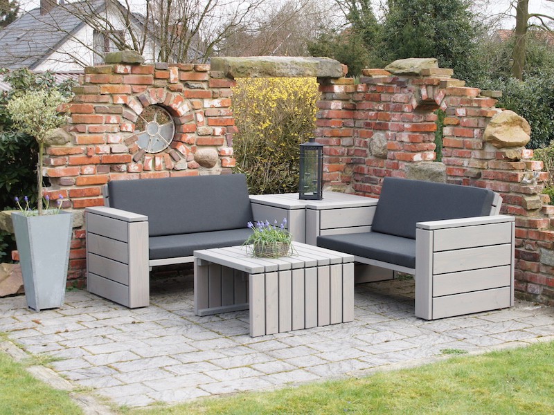 Loungemöbel Set 8 in Grau Geölt mit Loungepolstern