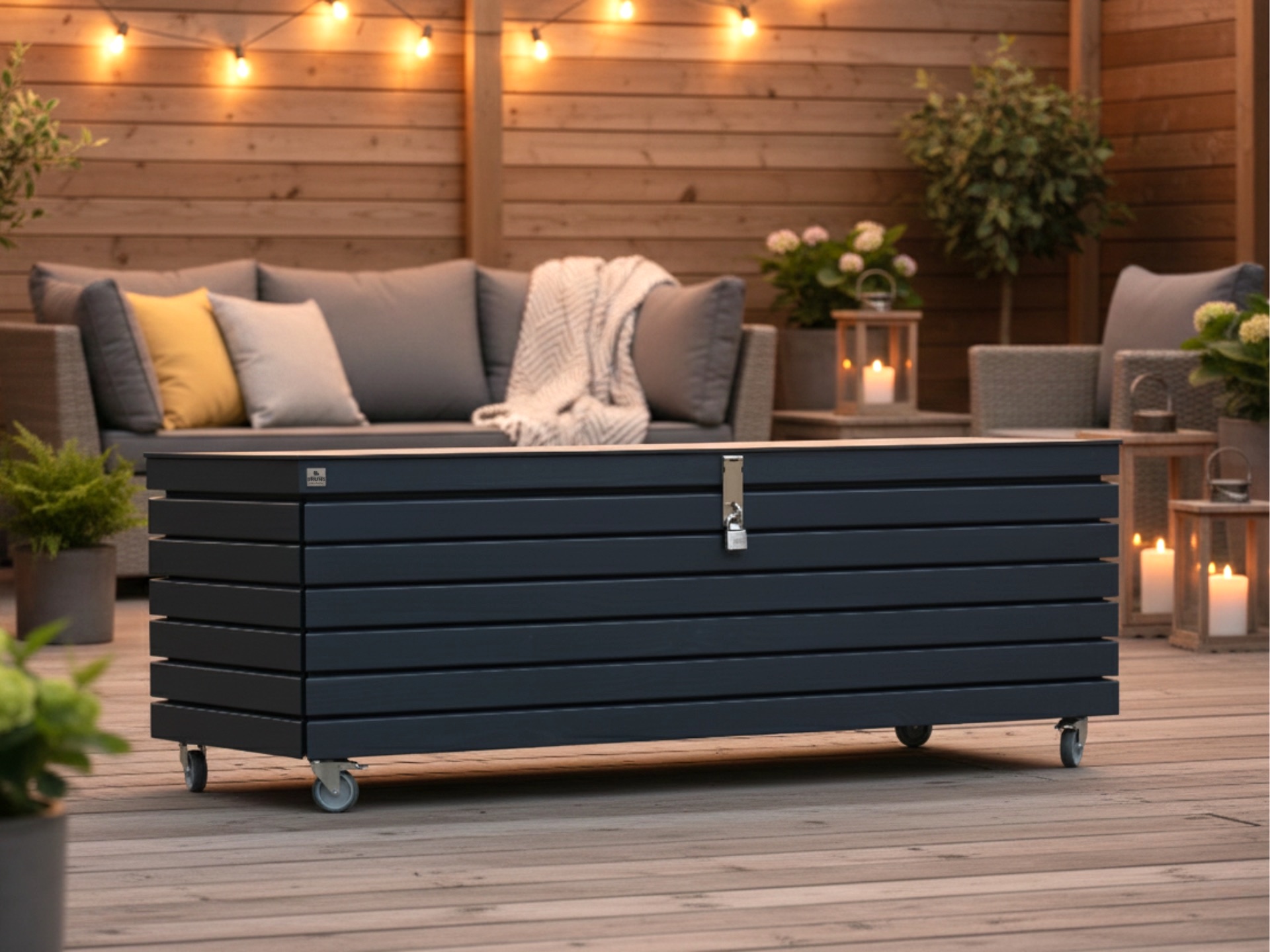 Wasserfeste Gartenbox Rhombus in Anthrazit, Größe 165×60×60 cm – abschließbar, mit Lenkrollen für flexible Nutzung