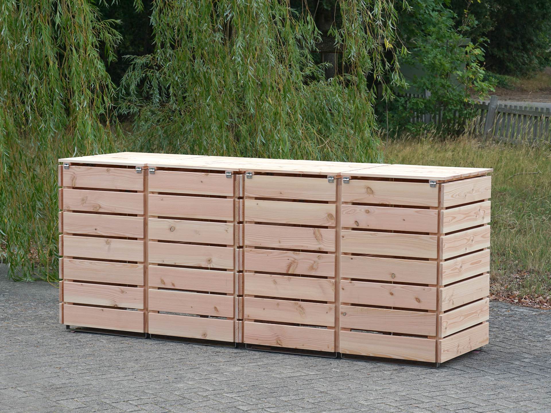 4er Mülltonnenbox in Douglasie Natur, Rückseite