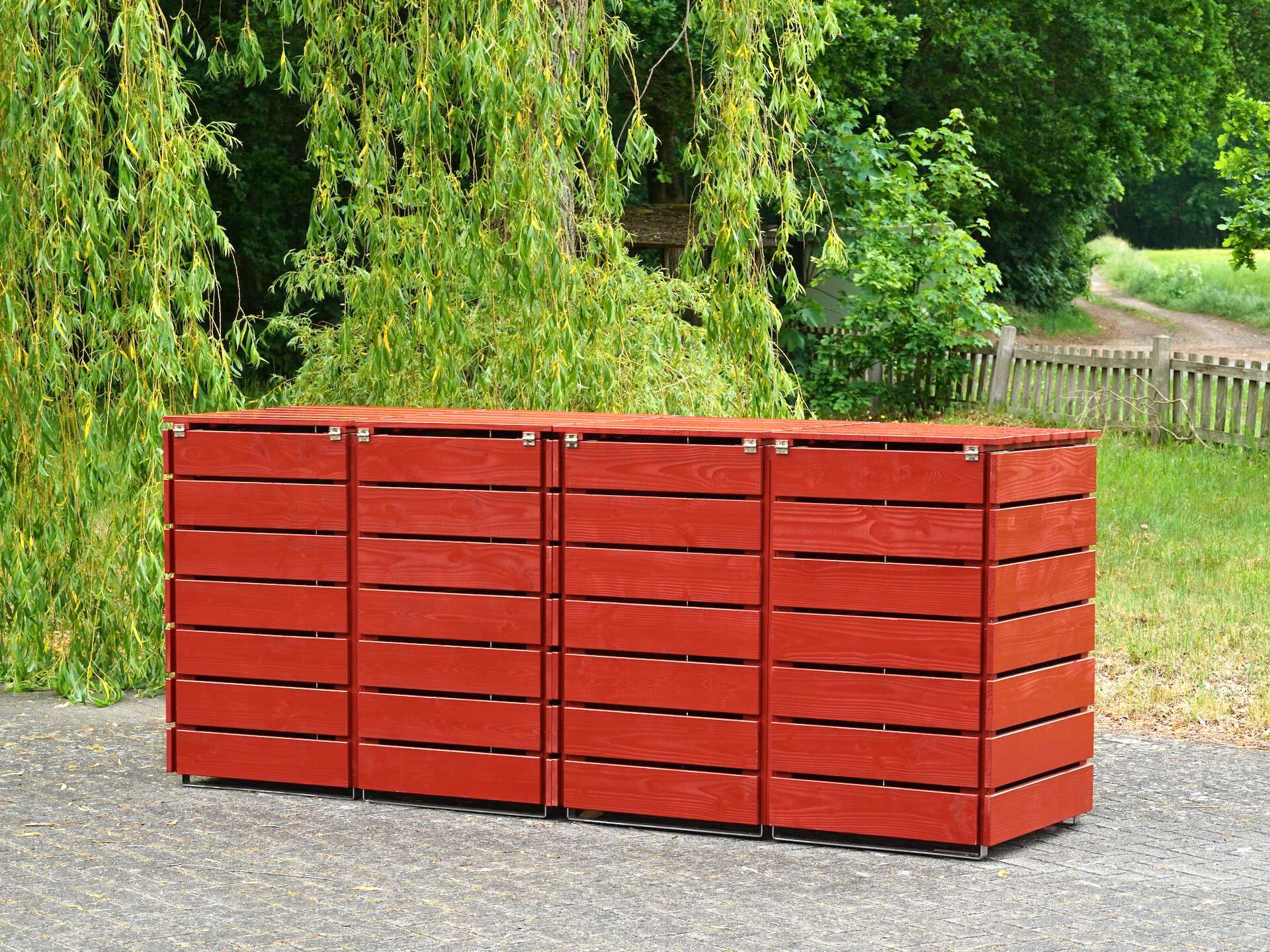 4er Mülltonnenbox in Nordisch Rot, Rückseite